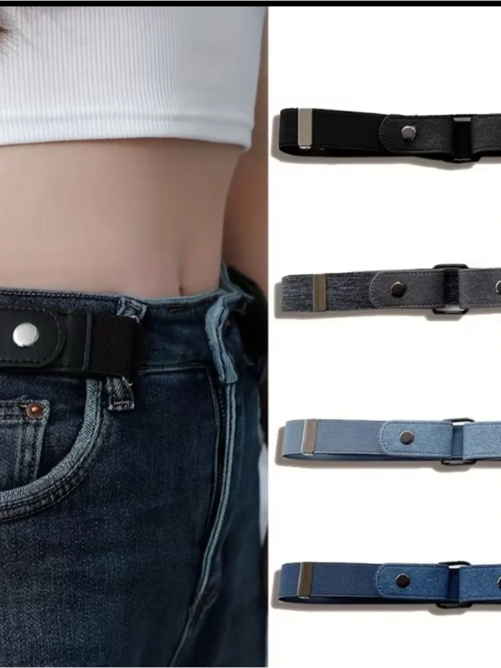 2 pcs of No-Buckle Adjustable Elastic Waistband Belt - Black & Denim Colors